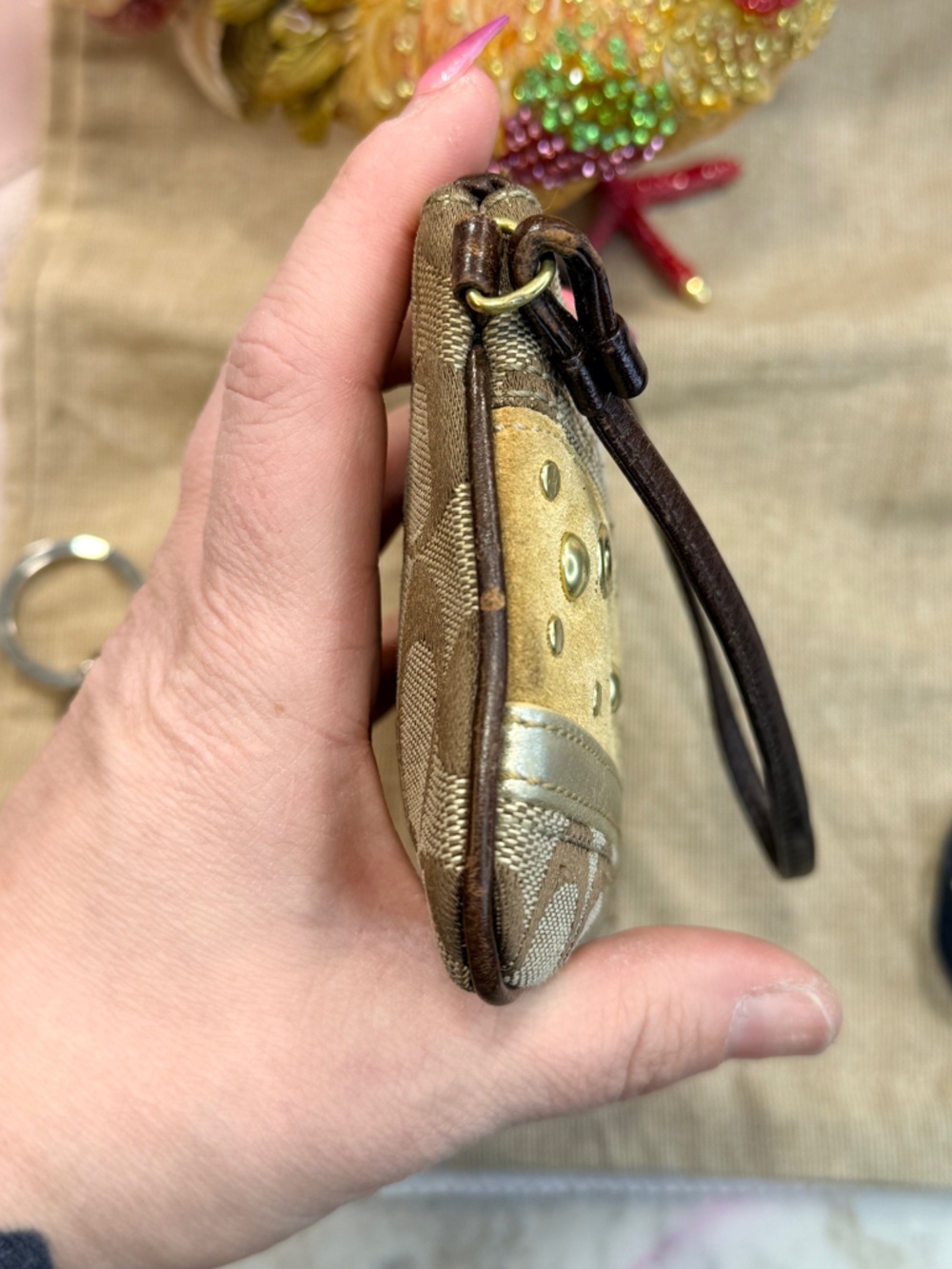 Coach vtg. Signature Pierced Stripe Wristlet - Picture 5 of 8
